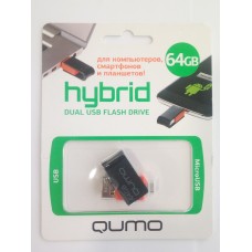 Карта памяти QUMO 64GB Hybrid  (USB2.0   MicroUSB c поддержкой OTG)
